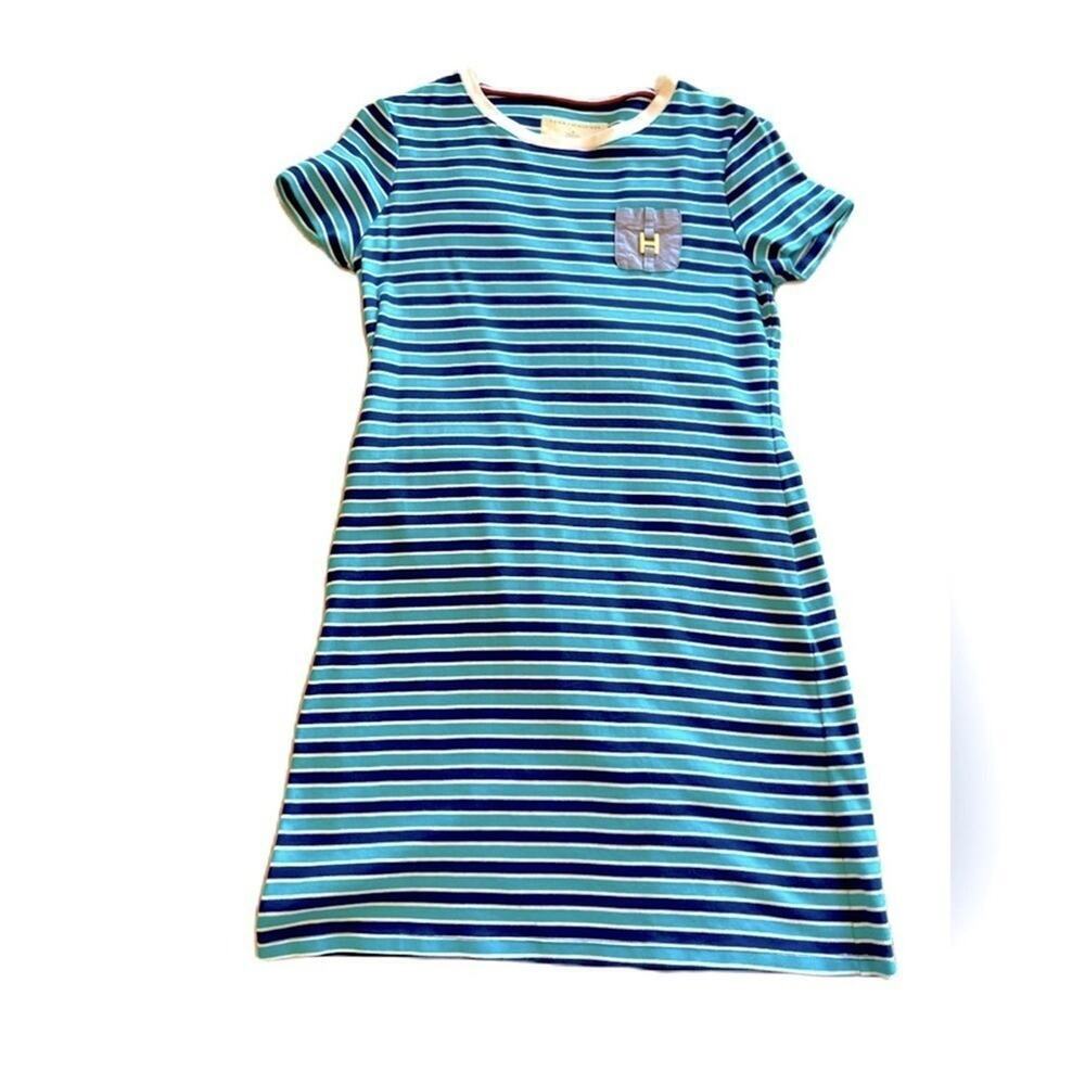 Tommy Hilfiger Blue White Cotton Stripe Short Sleeve T-Shirt Dress Size M